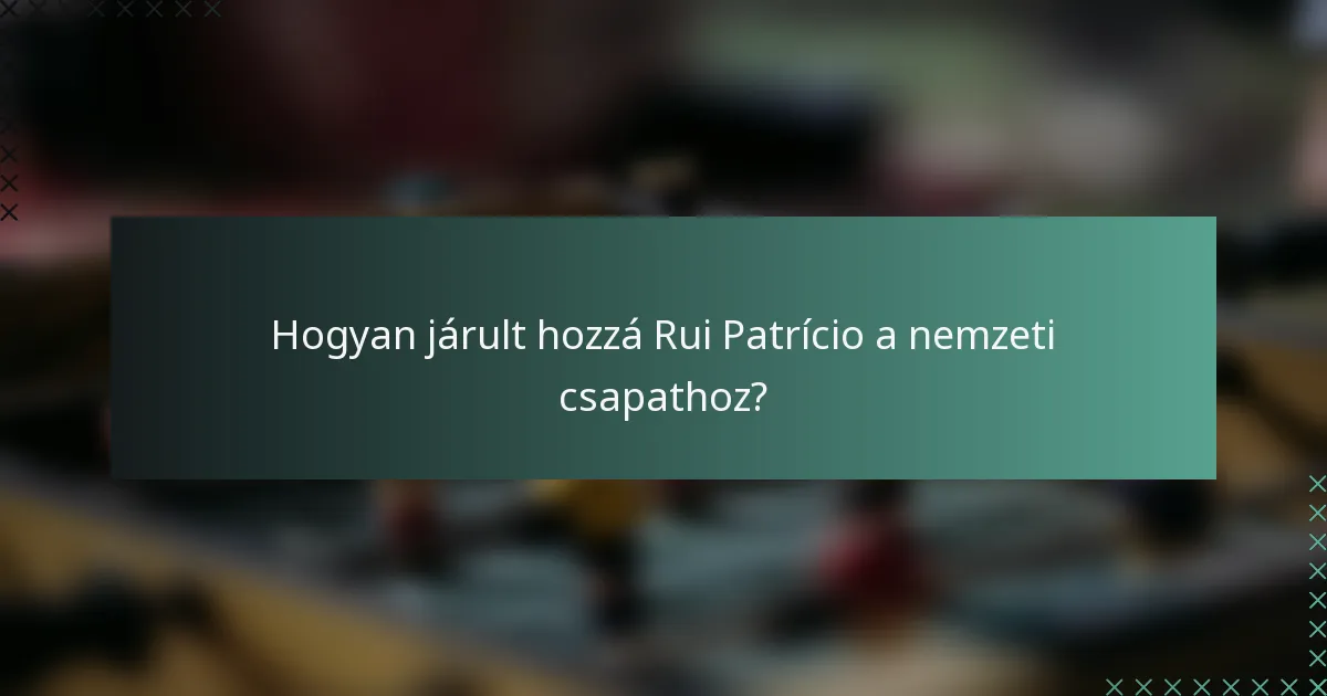 Hogyan járult hozzá Rui Patrício a nemzeti csapathoz?